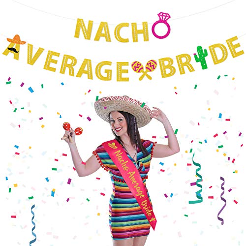 Product Cover Nacho Average Bride Bachelorette Party Banner & Sash Bridal Shower- Final Fiesta Party supplies- Mexico Bachelorette Theme - Diamond Sombrero Cactus Cinco de Mayo Party Decorations