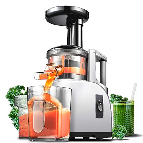 Product Cover Slow Juicer AMZCHEF Slow Masticating Juicer Extractor Slow Cold Press Juicer Machine Quiet Motor Reverse Function Portable Handle Brush&Vegetable Fruit Juice Jugs BPA Free 55RPM
