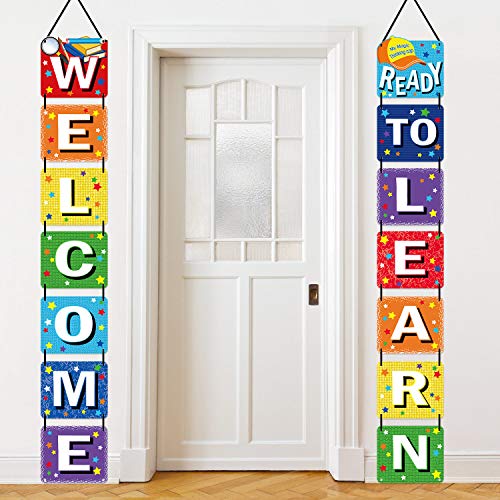 Product Cover Back to School Banner Welcome Banner for First Day of School Welcome Ready to Learn Classroom Party Supplies Photo Props for Kindergarten Pre-school Primary High School Classroom Decorations