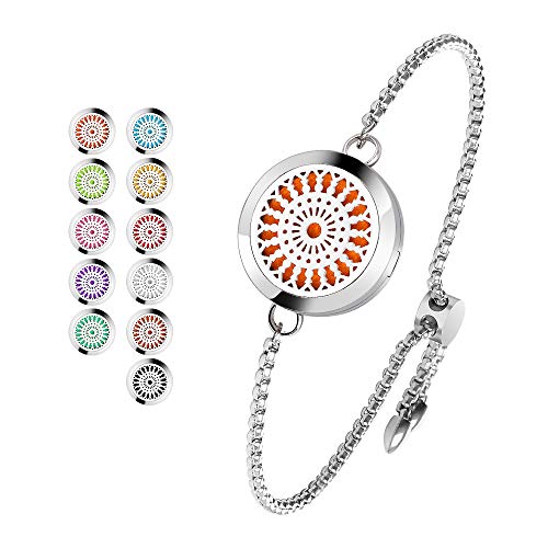 Product Cover New Design Essential Oil Diffuser Bracelet - 25mm Adjustable 316L Stainless Steel Locket - Stylish Sunflower Pattern Aromatherapy Bracelet With 11 Color Felt Pads for Man/Woman