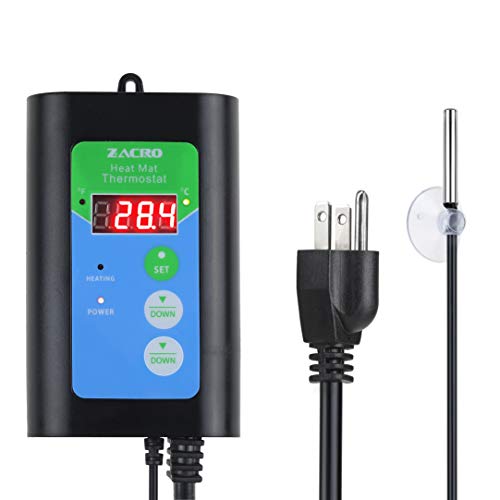 Product Cover Zacro Digital Heat Mat Thermostat -Temperature Controller for Reptiles, Seedings,Fermentation 41-108°F, Black
