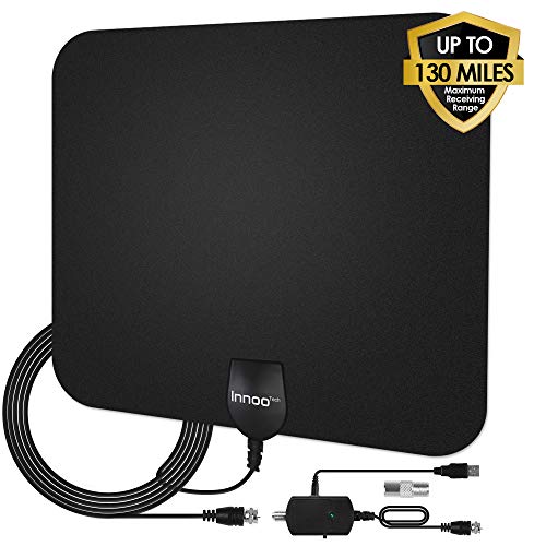 Product Cover TV Antenna - Innoo Tech HD Antenna Support 4K 1080P, 80 to 130 Miles Range Digital Antenna for HDTV, VHF UHF Freeview Channels Antenna with Amplifier Signal Booster, 16.5 Ft Longer Coaxial Cable