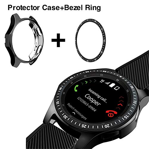 Product Cover [2 Pack] JZK Samsung Galaxy Watch 42mm Bezel Ring Styling,Adhesive Cover Anti Scratch & Collision Protector Bezel Loop+Screen Protector Case for Galaxy Watch 42mm Smartwatch Accessories
