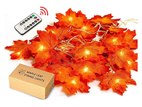 Product Cover JamBer Maple Leaves String Light, 8 Blinking Modes with Remote/10Ft/Waterproof 20LED Garland Fairy Lights Suitable for Outdoor Wedding Party Fall Decor Christmas Thanksgiving Decorations(Warm White)