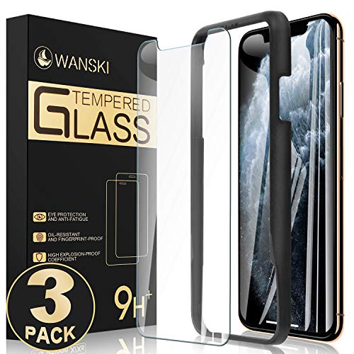 Product Cover Wanski Screen Protector Compatible for iPhone 11 Pro & iPhone Xs & iPhone X, Tempered Glass Screen Protector, Bubble Free with Guide Frame/Easy Installation [3 Pack] [5.8 Inch]