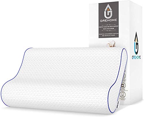 Product Cover GREHOME Memory Foam Pillow, Pillows for Sleeping, Cervical Pillow for Neck, Shoulder Pain, Contour Pillow for Back, Stomach, Side Sleepers with Removable Washable Pillowcase -16 x 25 x 3.5/4.7 inches