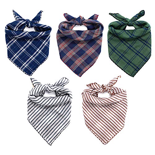 Product Cover WanKoo Dog Bandanas 5 Pack, Reversible Plaid Printing Dog Scarf Boy and Girl Dogs Handkerchief Washable Triangle Bibs for Small Medium and Large Dogs