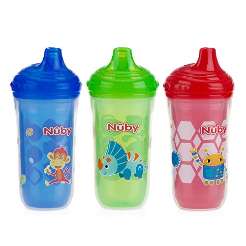 Product Cover Nuby 3 Piece Insulated No Spill Easy Sip Cup with Vari-Flo Valve Hard Spout, Boy, 9 Oz