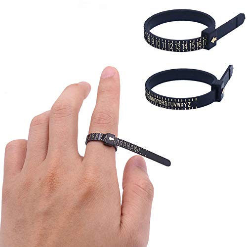 Product Cover Tanjin Black US UK Ring Sizer Set Jewelry Measurement Plastic Finger Sizer Ring Gauge Measuring Tool Belt for Womens Mens Kids 2 PCS