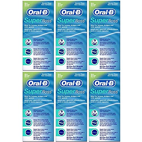 Product Cover Oral-B Super Floss Mint Dental Floss Pre-Cut Strands 50 ea (Pack of 6)