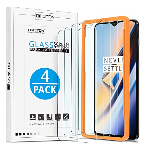 Product Cover [4 Pack] OnePlus 6T Screen Protector, OMOTON Tempered Glass/Easy Installation with Alignment Frame/Anti Scratch Screen Protector for OnePlus 6T, 6.41 Inch