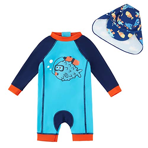Product Cover upandfast Baby/Toddler One Piece Zip Sunsuit with Sun Hat UPF 50+ Sun Protection Baby Swimsuit