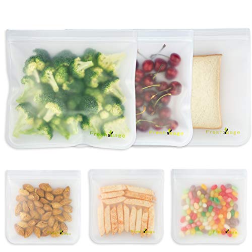 Product Cover Freshmage 6 Pack Reusable Storage Bags - 3 Reusable Sandwich Bags and 3 Reusable Snack Bags Leakproof Freezer Bags for Lunch, Liquid, Fruit, Snack, Eco-friendly Thick Ziplock Bags Food Safety BPA FREE