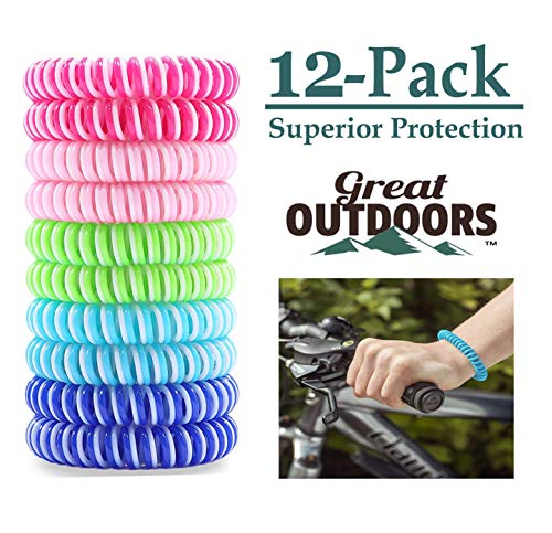 Product Cover GREAT OUTDOORS Natural Mosquito Repellent Bracelets, Insect Bug Protection up to 300 Hours Bands, Deet-Free Wristband, Pest Control Bands for Kids & Adults, 12 Pack.