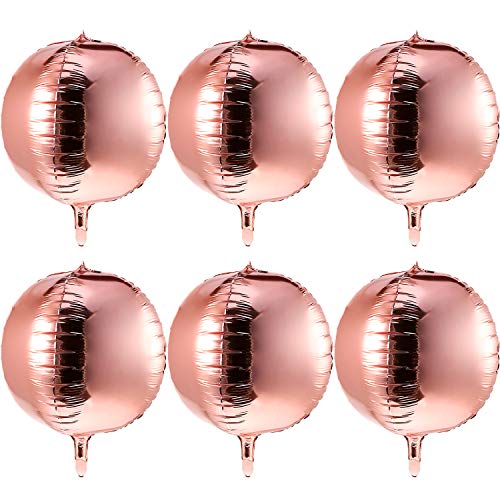 Product Cover 22 Inch 4D Balloons Large Foil Balloons Sphere Foil Balloons 4D Round Balloons for Birthday Wedding Baby Shower Party Decors (6 Packs, Rose Gold)