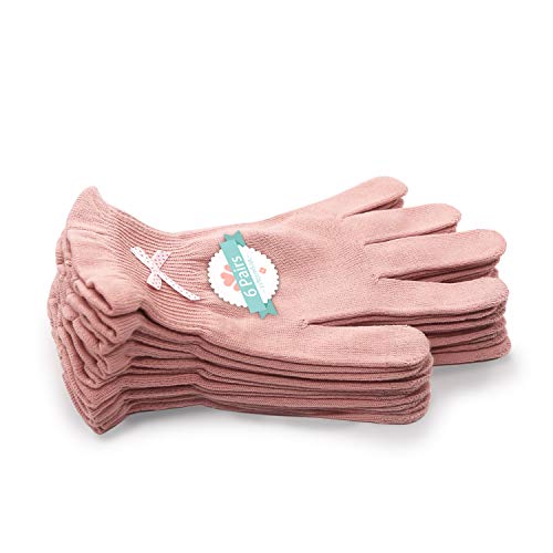 Product Cover EvridWear Beauty Cotton Gloves with Touchscreen Fingers for SPA, Eczema, Dry Hands, Hand Care, Day and Night Moisturizing, 3 Sizes in Feather or Light Weight (6 pair S/M, Feather Weight Pink Color)