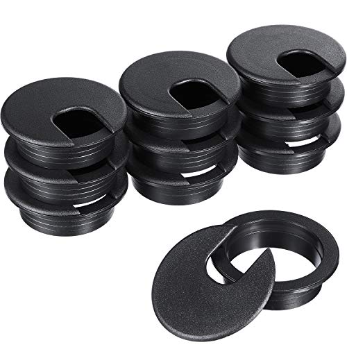 Product Cover SATINIOR 10 Packs Black Desk Cable Wire Grommet Cord, PC Computer Desk Plastic Grommet Cord, Tidy Cable Hole Cover Organizers (50 mm/ 2 Inch Mounting Hole Diameter)