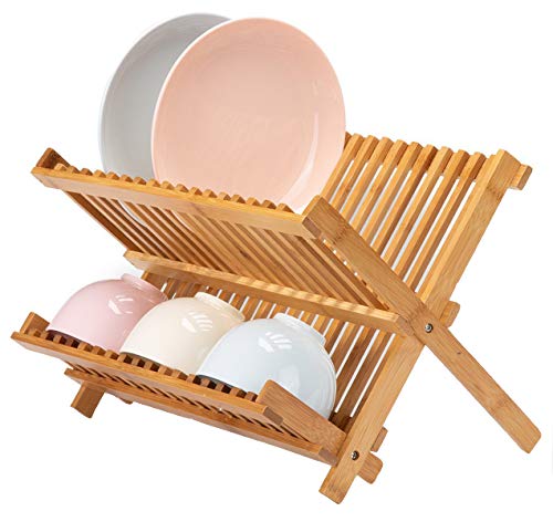 Product Cover Lawei Collapsible Bamboo Dish Drying Rack - Plate Holder Dish Rack Cup Drying Strainer for Dish, Plate, Bowls, Cup
