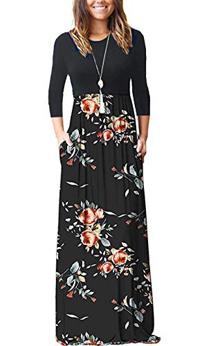 Product Cover WNEEDU Women's 3/4 Sleeve Floral Printed Loose Plain Casual Long Maxi Dresses with Pockets