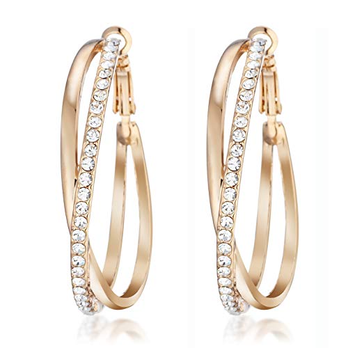 Product Cover Gemini Women's Jewelry 18K Gold Filled CZ Diamond Hoop Pierced Earring for Women Valentine's Day Gifts Gm039Rg