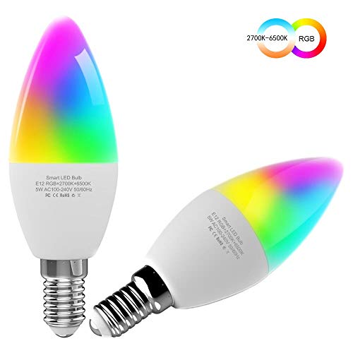 Product Cover LED Candelabra Bulbs E12 Base, Color Changing and Dimmable Smart Light Bulb, Compatible with Alexa Google Home IFTTT, Tunable White Chandelier Light Bulbs 320 lm 35w Equivalent, 2 Pack