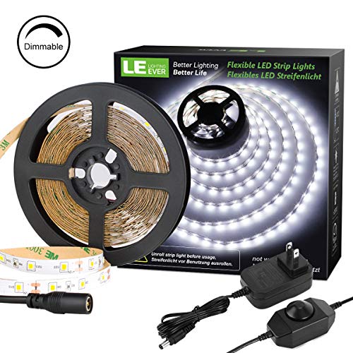Product Cover LE LED Strip Light Kit, 16.4ft Rope Light, Flexible, 300 LEDs SMD 2835, Dimmable LED Tape, for Home, Kitchen, Under Cabinet, Bedroom, Daylight White