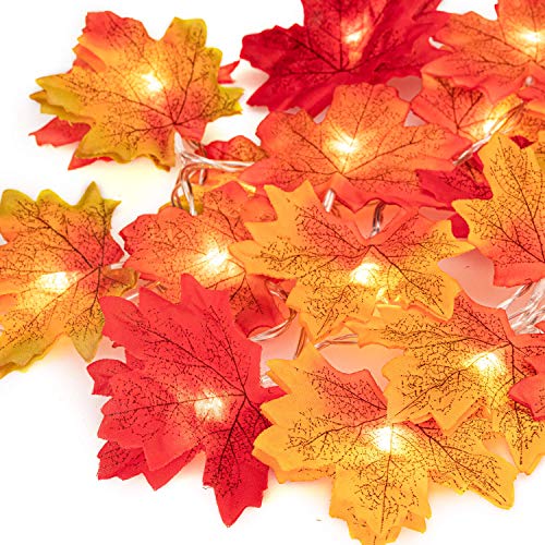 Product Cover UNEEDE Fall Decor Maple Leaves String Light, Waterproof Thanksgiving Decorations Fall Seasonal Lights 3AA Battery Powered Lighted Garland for Holiday Party Indoor Outdoor Halloween Thanksgiving Decor