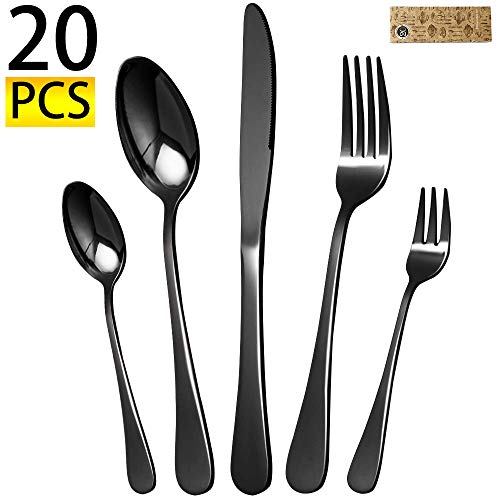 Product Cover Silverware Set, Elegant Life 20-Piece Stainless Steel Flatware Cutlery Set, Knife Fork Spoon Flatware, Mirror Finish, Smooth Edge, Service for 4 (Back)