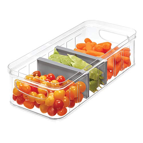 Product Cover iDesign Crisp Plastic Refrigerator and Pantry Large Divided Bin with Handles, Modular Stacking Food Storage Box for Freezer, Fridge, Office, Cabinet, Bathroom, BPA Free, Clear and Gray