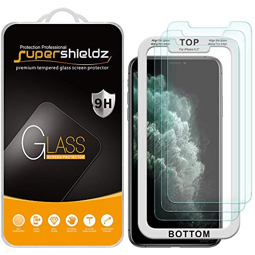 Product Cover (3 Pack) Supershieldz for Apple iPhone 11 Pro Max and iPhone Xs Max (6.5 inch) Tempered Glass Screen Protector with (Easy Installation Tray) Anti Scratch, Bubble Free