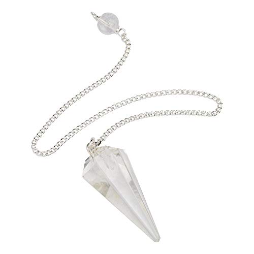 Product Cover Natural Quartz Crystal Gemstone Rock Pendulum - Clear Color - Hexagonal Pointed, Dowsing, Divination, Reiki Charged, Chakra Healing