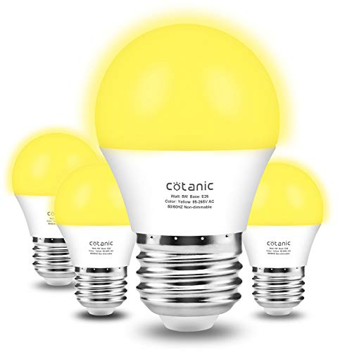 Product Cover A15 Yellow LED Bug Light Bulbs, Cotanic Amber Warm Bulb, Outdoor Porch Lights, 40W Equivalent (5W), E26 Medium Base, Non-dimmable, Night Light for Bedroom, 4 Pack