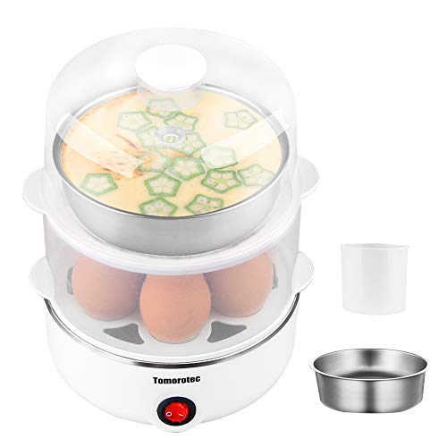 Product Cover 2-tier Egg Cooker Large 14 Eggs Capacity, Tomorotec Eletric Rapid Egg Maker, Auto Off for Hard Boiled Eggs, Poached Eggs, Steamed Vegetables, Seafood, Dumplings
