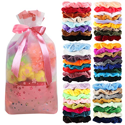 Product Cover 50 Pcs Velvet Hair Scrunchies Assorted Color Elastics Hair Bands Hair Ties Hair Accessories for Women or Girls ...