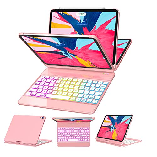 Product Cover iPad Pro 11 Case with Keyboard 2018-360 Rotatable - Wireless/BT - Backlit 17 Color - Auto Sleep Wake - Thin & Light - iPad Case with Keyboard【Support Apple Pencil 2nd Gen Charging】