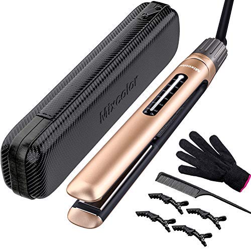 Product Cover Professional Hair Straightener & Curler, Mixcolor Ceramic Tourmaline Water & Dust Proof Plate 2 in 1 Flat Iron, 15s Fast Heating-up with Rotating Adjustable Temperature 265 to 450℉. Dual Voltage.