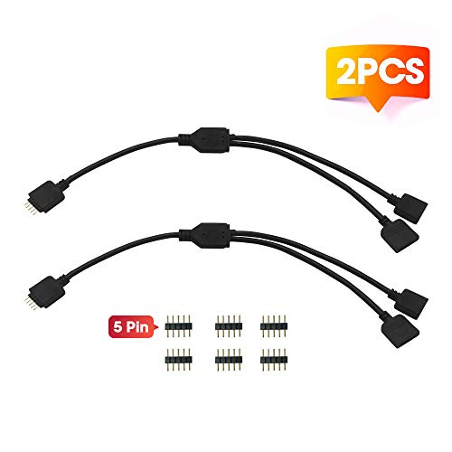 Product Cover GIDERWEL 2 Pcs LED Strip Connector Splitter Cable 5 Pin 1 to 2 Female Strip Connector 2 Way Splitter Y Splitter Extension Cable Wire for Flexible RGBW,RGBWW LED Strip,with 6 Male 5 Pin Plugs