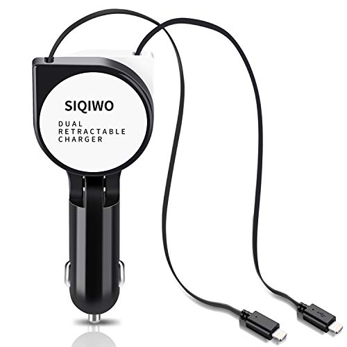 Product Cover SIQIWO Car Charger (5V/3.1A), Dual Phone Retractable Cable, Fast Charging Car Charger Adapter, with 2.6ft Charging Cord Compatible with Phone XR/XS/XS Max/X /8/7/6/ Plus and More