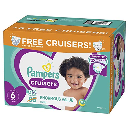 Product Cover Diapers Size 6, 92 Count - Pampers Cruisers Disposable Baby Diapers, Enormous Pack, Plus Bonus Diapers