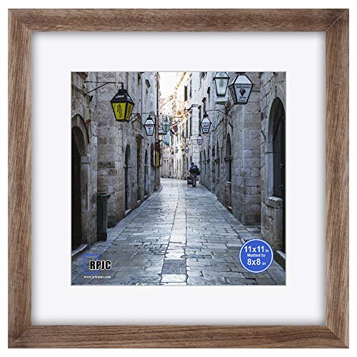 Product Cover RPJC 11x11 inch Picture Frame Made of Solid Wood and High Definition Glass Display Pictures 8x8 with Mat or 11x11 Without Mat for Wall Mounting Photo Frame Carbonized