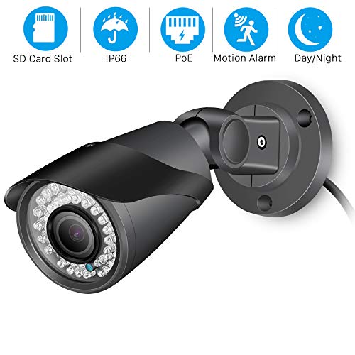 Product Cover Upgraded Outdoor PoE Security Camera, 1080P Bullet IP Camera with SD Card Slot, Power over Ethernet IP66 Waterproof IR Night Vision Motion Detection Onvif Compatible Remote Viewing Surveillance Camera