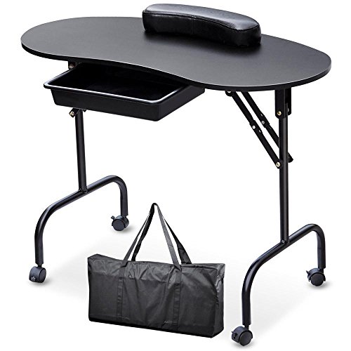 Product Cover Yaheetech Manicure Nail Table Station - Portable & Foldable Nails Desk Spa Beauty Salon Technician Equipment w/Client Wrist Pad/Sliding Drawer/Lockable Wheel/Carrying Case 37