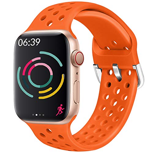 Product Cover Hisri Compatible with Apple Watch Band 44mm 40mm 42mm 38mm Sport Breathable Extra-Soft Silicone Wristband Men Women Replacement Bands for iWatch Band Series 4 3 2 1 (Orange, 42mm/44mm)