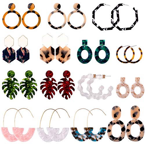 Product Cover Duufin 15 Pairs Acrylic Earrings Resin Drop Dangle Statement Earrings Polygonal Bohemian Earrings for Women Girls
