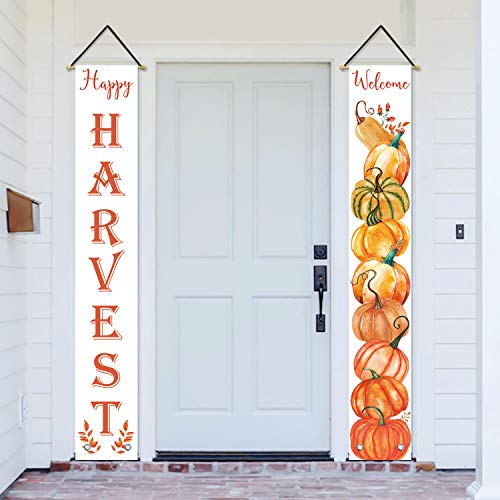 Product Cover AVOIN Happy Harvest Pumpkin Porch Sign Welcome Quote Decoration, Fall Autumn Vintage Thanksgiving Hanging Banner Flag for Yard Indoor Outdoor Party 12 x 72 Inch