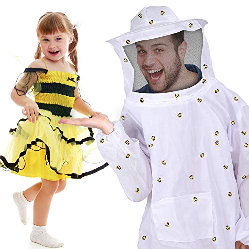 Product Cover Cosplay Bee Jacket Ventilated Beekeeping Suit and 100 Pieces Small Wooden Bee for Women Men Costume Party Supplies