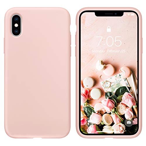 Product Cover Case for iPhone X/iPhone Xs case Liquid Silicone Gel Rubber Phone Case, iPhone X/iPhone Xs 5.8 Inch Full Body Slim Soft Microfiber Lining Protective Case（Pink Sand）