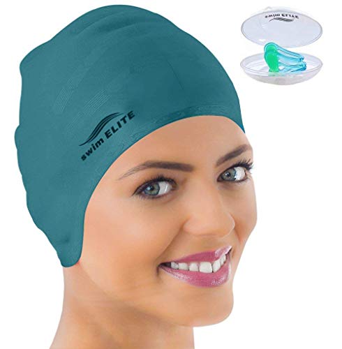 Product Cover Swim Cap for Long Hair - Silicone Swimcap for Long Hair | Swimming Caps for Women & Men | Silicone Swim Caps for Long Hair - Bathing Cap to Keep Your Hair Dry (Green)