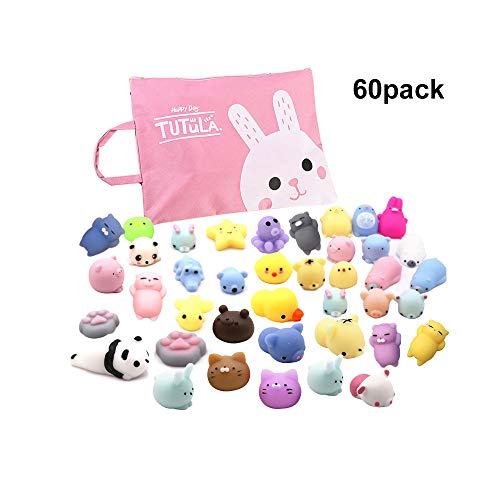 Product Cover Siwo 60pcs Mochi Squishy Toys,Assorted Animal Squishies and Storage Bag,Stress Relief Toy and Best Gift for Kids