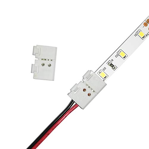 Product Cover 3528 2835 2 Pin 8mm LED Strip Connector - DIY Strip to Wire Quick Solderless Connection for 12v 24v Single Color Led Strip Lights (Pack of 10)